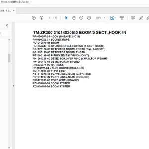 Tadano Crane TM-ZR300 31014020640 BOOM/5 SECT.,HOOK-IN Parts Manual - PDF DOWNLOAD