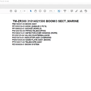 Tadano Crane TM-ZR300 31014021500 BOOM/3 SECT.MARINE Parts Manual - PDF DOWNLOAD