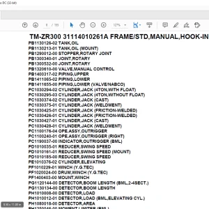 Tadano Crane TM-ZR300 31114010261A FRAME/STD,MANUAL,HOOK-IN Parts Manual - PDF DOWNLOAD