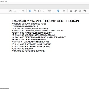 Tadano Crane TM-ZR300 31114020170 BOOM/3 SECT.,HOOK-IN Parts Manual - PDF DOWNLOAD