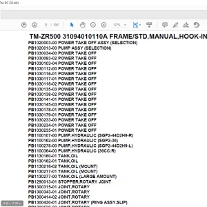 Tadano Crane TM-ZR500 31094010110A FRAME/STD,MANUAL,HOOK-IN Parts Manual - PDF DOWNLOAD