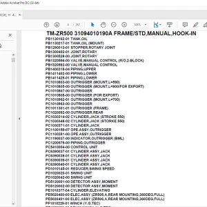 Tadano Crane TM-ZR500 31094010190A FRAME/STD,MANUAL,HOOK-IN Parts Manual - PDF DOWNLOAD