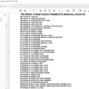 Tadano Crane TM-ZR500 31094010200A FRAME/STD,MANUAL,HOOK-IN Parts Manual - PDF DOWNLOAD