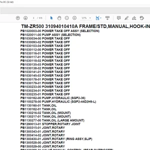 Tadano Crane TM-ZR500 31094010410A FRAME/STD,MANUAL,HOOK-IN Parts Manual-PDF
