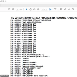 Tadano Crane TM-ZR500 31094010420A FRAMESTD,REMOTE-RADIO CONT.,HOOK-IN Parts Manual - PDF