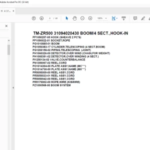 Tadano Crane TM-ZR500 31094020430 BOOM/4 SECT.,HOOK-IN Parts Manual - PDF DOWNLOAD