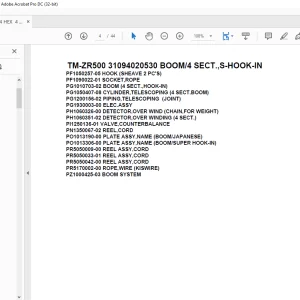 Tadano Crane TM-ZR500 31094020530 BOOM/4 SECT.,S-HOOK-IN Parts Manual - PDF DOWNLOAD
