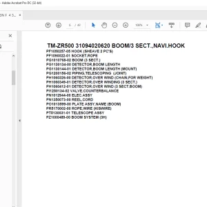 Tadano Crane TM-ZR500 31094020620 BOOM/3 SECT.,NAVI.HOOK Parts Manual - PDF DOWNLOAD