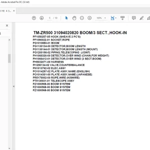 Tadano Crane TM-ZR500 31094020820 BOOM/3 SECT.,HOOK-IN Parts Manual - PDF DOWNLOAD