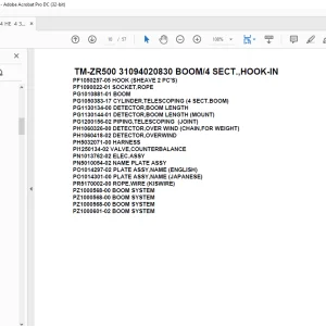 Tadano Crane TM-ZR500 31094020830 BOOM/4 SECT.,HOOK-IN Parts Manual - PDF DOWNLOAD