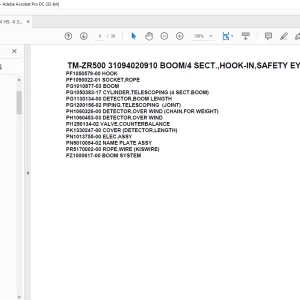 Tadano Crane TM-ZR500 31094020910 BOOM/4 SECT.,HOOK-IN,SAFETY EYES Parts Manual - PDF