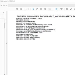 Tadano Crane TM-ZR500 31094020930 BOOM/6 SECT.,HOOK-IN,SAFETY EYES Parts Manual - PDF