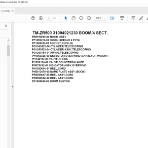 Tadano Crane TM-ZR500 31094021230 BOOM/4 SECT. Parts Manual - PDF DOWNLOAD