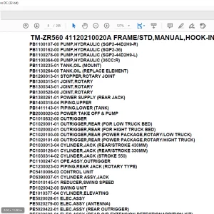 Tadano Crane TM-ZR560 41120210020A FRAME/STD,MANUAL,HOOK-IN Parts Manual - PDF DOWNLOAD