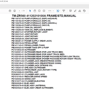 Tadano Crane TM-ZR560 41120210100A FRAME/STD,MANUAL Parts Manual -  PDF DOWNLOAD