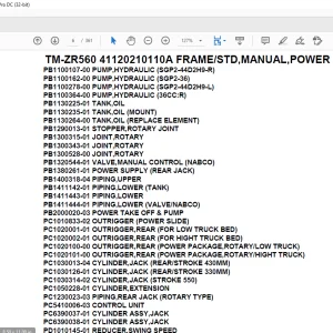 Tadano Crane TM-ZR560 41120210110A FRAME/STD,MANUAL,POWER SLIDE Parts Manual - PDF DOWNLOAD