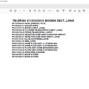 Tadano Crane TM-ZR560 41120220010 BOOM/6 SECT.,LONG Parts Manual  - PDF DOWNLOAD