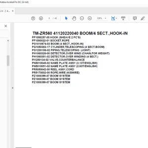Tadano Crane TM-ZR560 41120220040 BOOM/4 SECT.,HOOK-IN Parts Manual -PDF