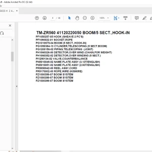 Tadano Crane TM-ZR560 41120220050 BOOM/5 SECT.,HOOK-IN Parts Manual - PDF