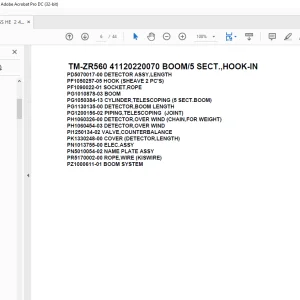 Tadano Crane TM-ZR560 41120220070 BOOM/5 SECT.,HOOK-IN Parts Manual  - PDF DOWNLOAD