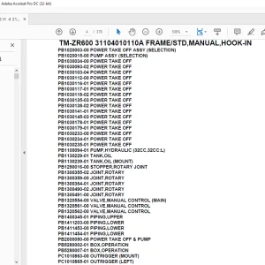 Tadano Crane TM-ZR600 31104010110A FRAME/STD,MANUAL,HOOK-IN Parts Manual - PDF