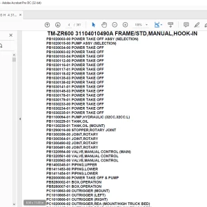 Tadano Crane TM-ZR600 31104010490A FRAME/STD,MANUAL,HOOK-IN Parts Manual - PDF
