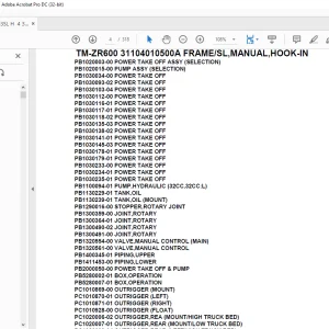 Tadano Crane TM-ZR600 31104010500A FRAME/SL,MANUAL,HOOK-IN Parts Manual  - PDF