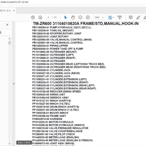 Tadano Crane TM-ZR600 31104010620A FRAME/STD,MANUAL,HOOK-IN Parts Manual - PDF