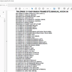Tadano Crane TM-ZR600 31104010640A FRAME/STD,MANUAL,HOOK-IN Parts Manual - PDF
