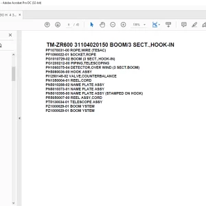Tadano Crane TM-ZR600 31104020150 BOOM/3 SECT.,HOOK-IN Parts Manual - PDF