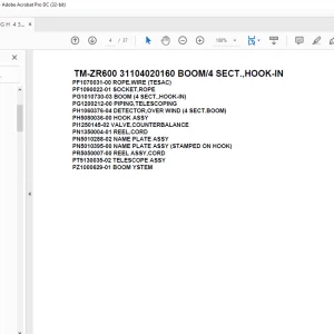 Tadano Crane TM-ZR600 31104020160 BOOM/4 SECT.,HOOK-IN Parts Manual - PDF
