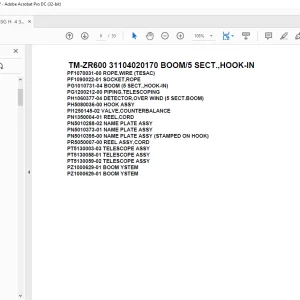 Tadano Crane TM-ZR600 31104020170 BOOM/5 SECT.,HOOK-IN Parts Manual - PDF DOWNLOAD