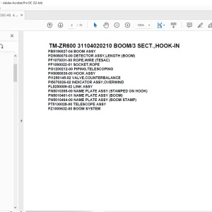 Tadano Crane TM-ZR600 31104020210 BOOM/3 SECT.,HOOK-IN Parts Manual  - PDF DOWNLOAD