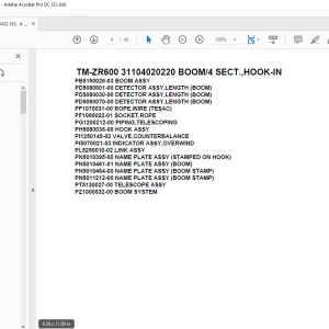 Tadano Crane TM-ZR600 31104020220 BOOM/4 SECT.,HOOK-IN Parts Manual - PDF DOWNLOAD