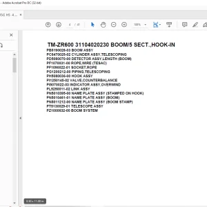 Tadano Crane TM-ZR600 31104020230 BOOM5 SECT. HOOK-IN Parts Manual - PDF DOWNLOAD