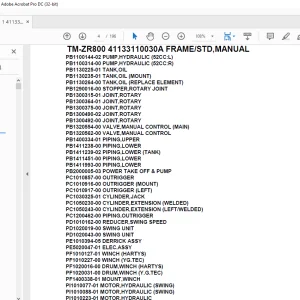 Tadano Crane TM-ZR800 41133110030A FRAME/STD,MANUAL Parts Manual - PDF DOWNLOAD