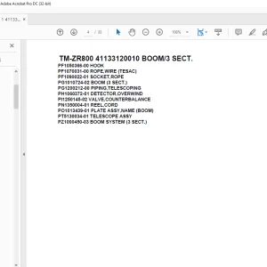 Tadano Crane TM-ZR800 41133120010 BOOM/3 SECT. Parts Manual- PDF DOWNLOAD