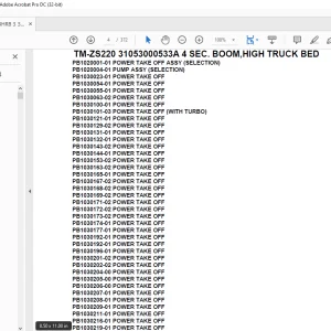 Tadano Crane TM-ZS220 31053000533A 4 SEC. BOOM,HIGH TRUCK BED Parts Manual - PDF