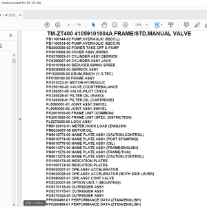 Tadano Crane TM-ZT400 41059101004A FRAME/STD,MANUAL VALVE Parts Manual - PDF DOWNLOAD