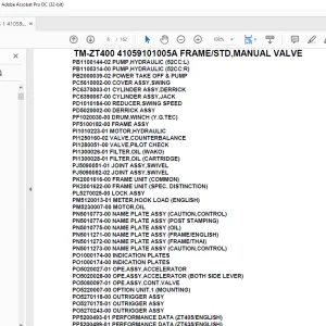 Tadano Crane TM-ZT400 41059101005A FRAME/STD,MANUAL VALVE Parts Manual - PDF DOWNLOAD