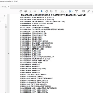 Tadano Crane TM-ZT400 41059201005A FRAME/STD,MANUAL VALVE Parts Manual - PDF DOWNLOAD