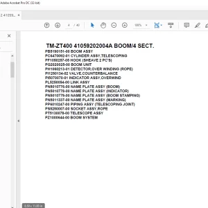 Tadano Crane TM-ZT400 41059202004A BOOM/4 SECT.Parts Manual - PDF DOWNLOAD