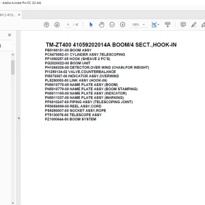 Tadano Crane TM-ZT400 41059202014A BOOM/4 SECT.,HOOK-IN Parts Manual - PDF DOWNLOAD