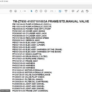 Tadano Crane TM-ZT650 41057101003A FRAMESTD,MANUAL VALVE Parts Manual - PDF DOWNLOAD