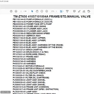 Tadano Crane TM-ZT650 41057101004A FRAMESTD,MANUAL VALVE Parts Manual  - PDF DOWNLOAD