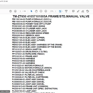 Tadano Crane TM-ZT650 41057101005A FRAME/STD,MANUAL VALVE Parts Manual  - PDF DOWNLOAD