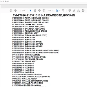 Tadano Crane TM-ZT820 41057101014A FRAME/STD,HOOK-IN Parts Manual  - PDF DOWNLOAD