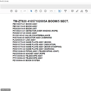 Tadano Crane TM-ZT820 41057102005A BOOM/5 SECT.Parts Manual - PDF DOWNLOAD