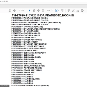 Tadano Crane TM-ZT820 41057201015A FRAMESTD,HOOK-IN Parts Manual - PDF DOWNLOAD