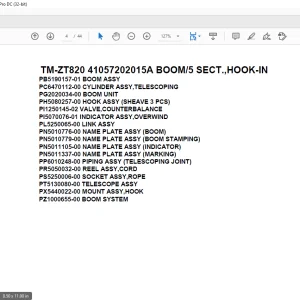 Tadano Crane TM-ZT820 41057202015A BOOM/5 SECT.,HOOK-IN Parts Manual  - PDF DOWNLOAD